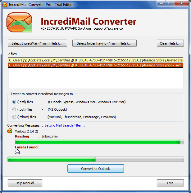Move IncrediMail to MBOX 6.01