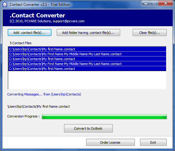 A .Contact Converter is one possible solution to Import .Contact to Outlook
