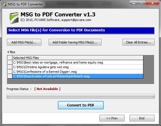 Outlook to PDF from MSG screenshot