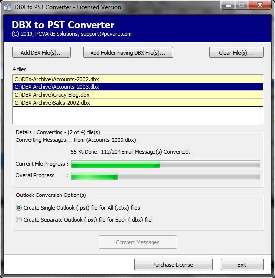 Convert DBX screenshot