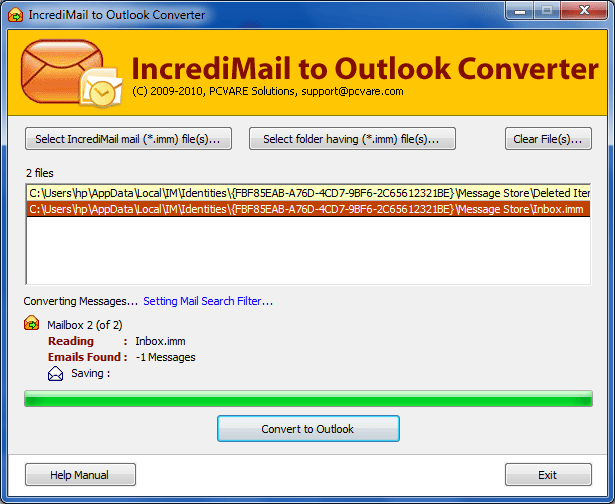 IncrediMail Export to Outlook 2010 screenshot