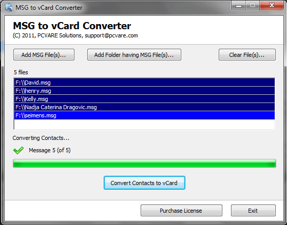 Conversion MSG to vCard screenshot Conversion MSG to vCard screenshot