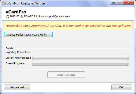 Import all VCF to Outlook screenshot