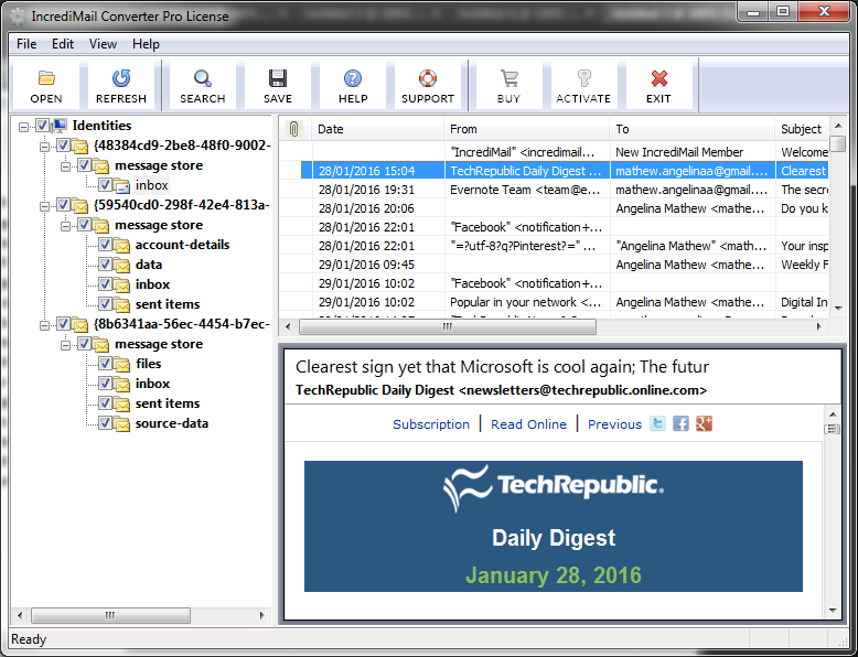 IncrediMail Data Transfer to Outlook screenshot