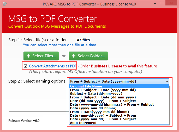 Convert Outlook 2013 Email to PDF with attachments screenshot